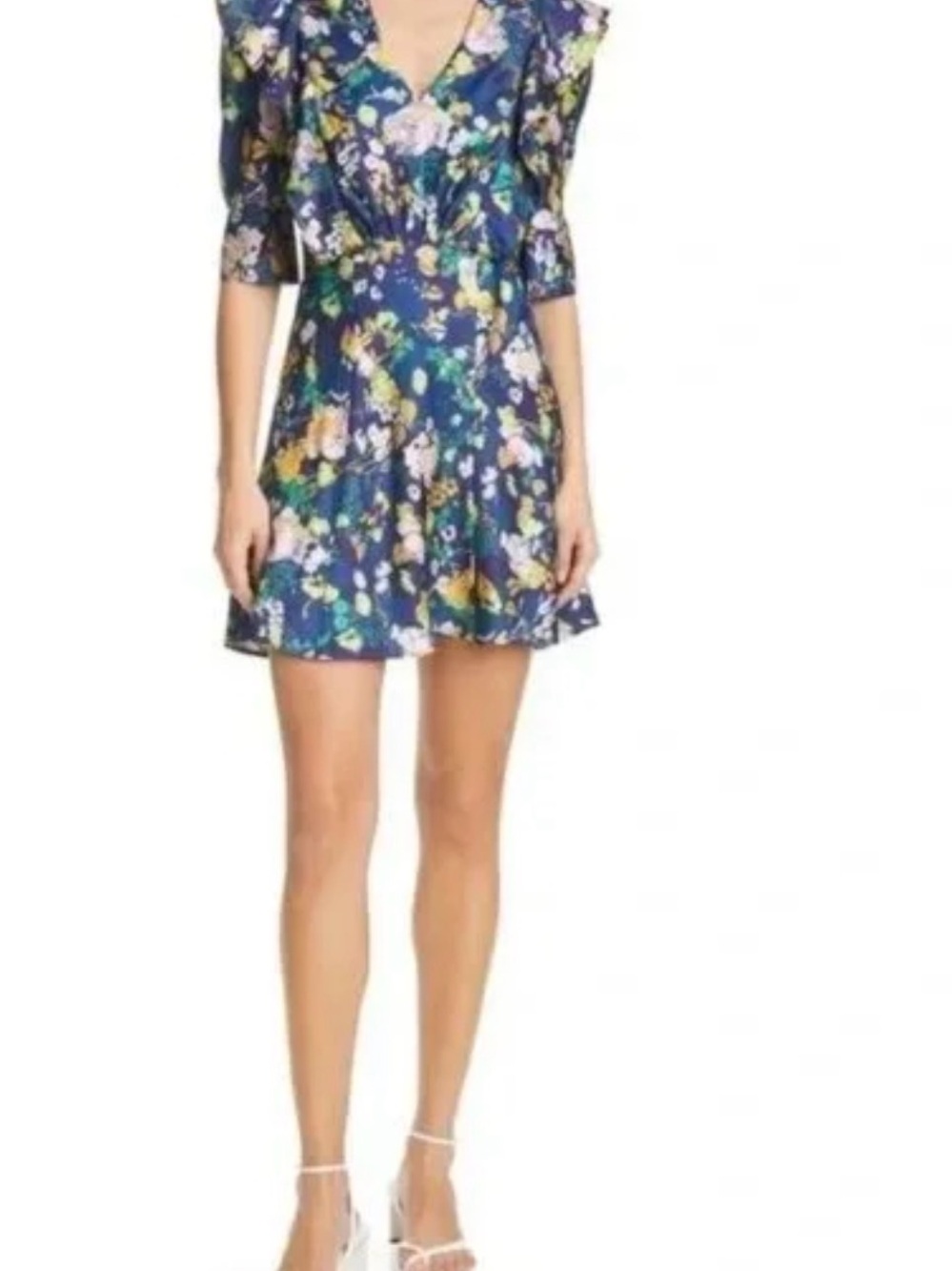 Tanya Taylor Audrey Navy Blue Floral Small Ruffle Spring V-Neck Mini Dress 2 4